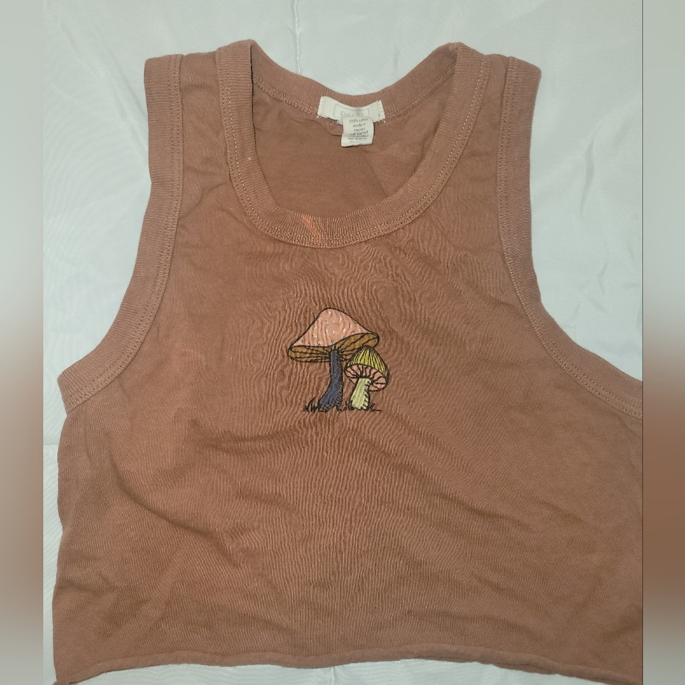Full Tilt Tan Tank Top with Mushroom Design